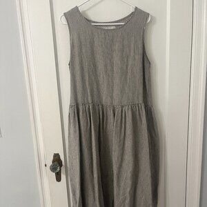 notPERFECTLINEN Midi Smock Dress M/L Grey Stripes